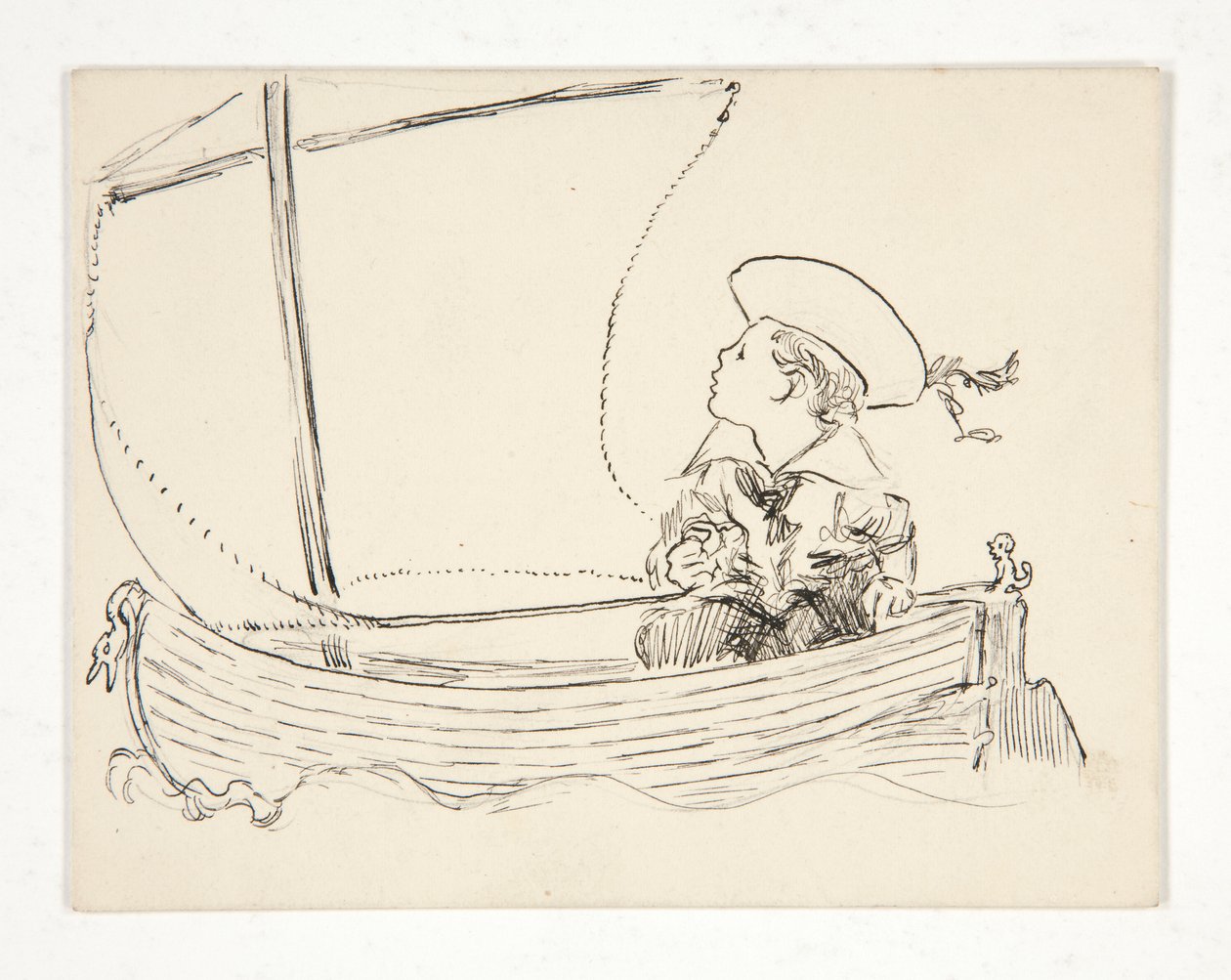 Uidentificeret illustration [Dreng i en lille båd] af Edwin Austin Abbey