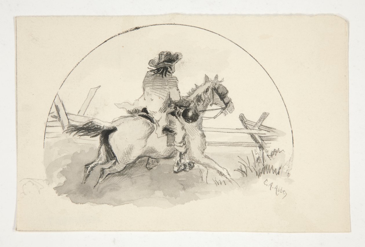 Uidentificeret illustration [Mand til hest] af Edwin Austin Abbey