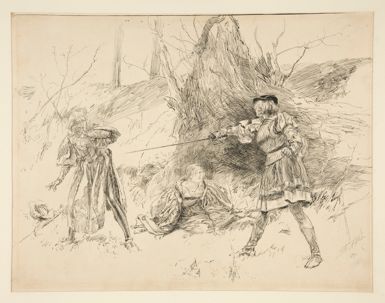 Valentine redder Sylvia, fra akt V, Scene iv, Two Gentlemen of Verona af Edwin Austin Abbey