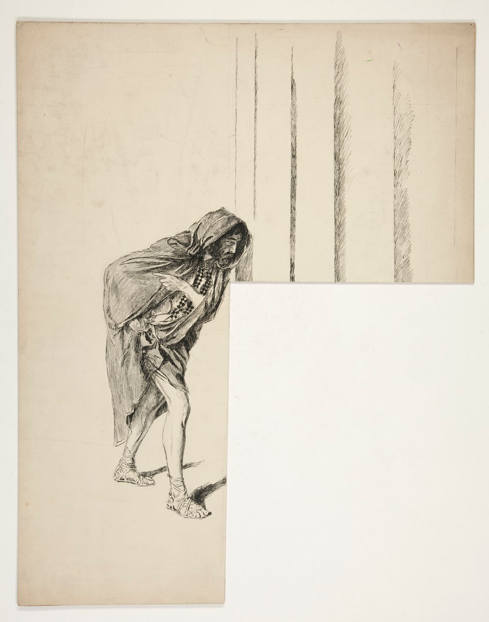 Vandrende mand i kappe, skitse til et uidentificeret Shakespeare-skuespil af Edwin Austin Abbey