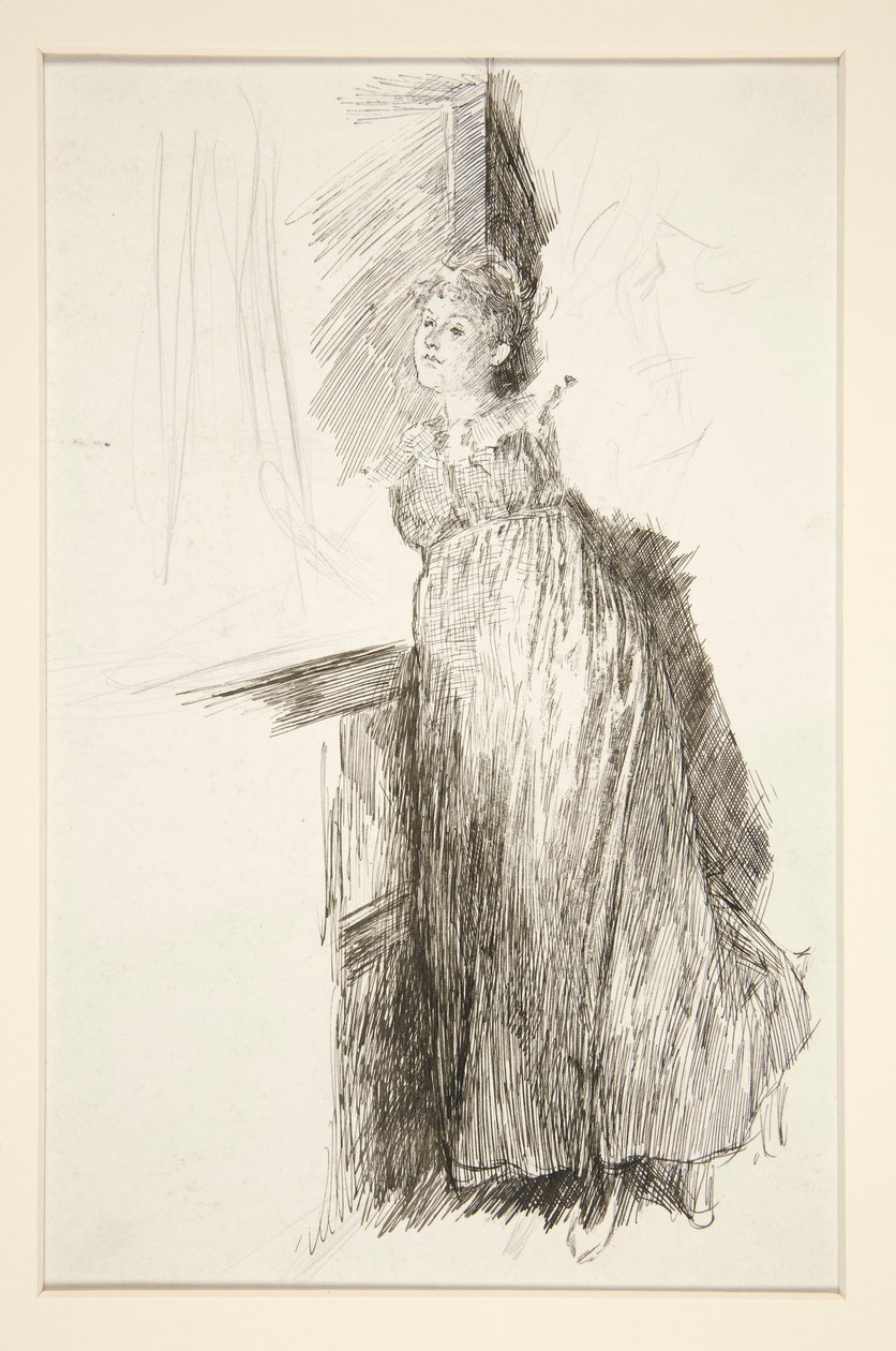 Kvinde ved vinduet - uidentificeret illustration af Edwin Austin Abbey