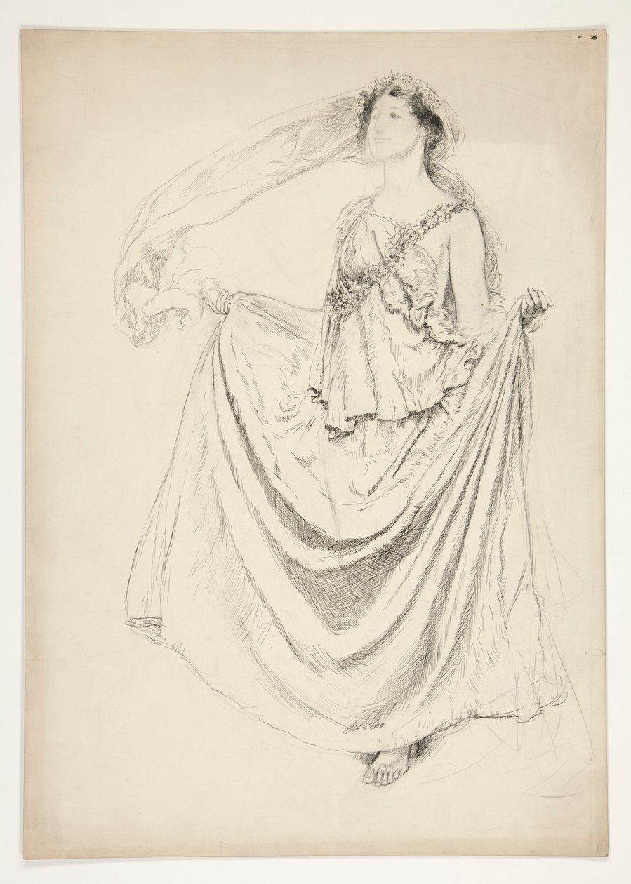 Kvinde i toga med guirlander, skitse til et uidentificeret Shakespeare-skuespil af Edwin Austin Abbey