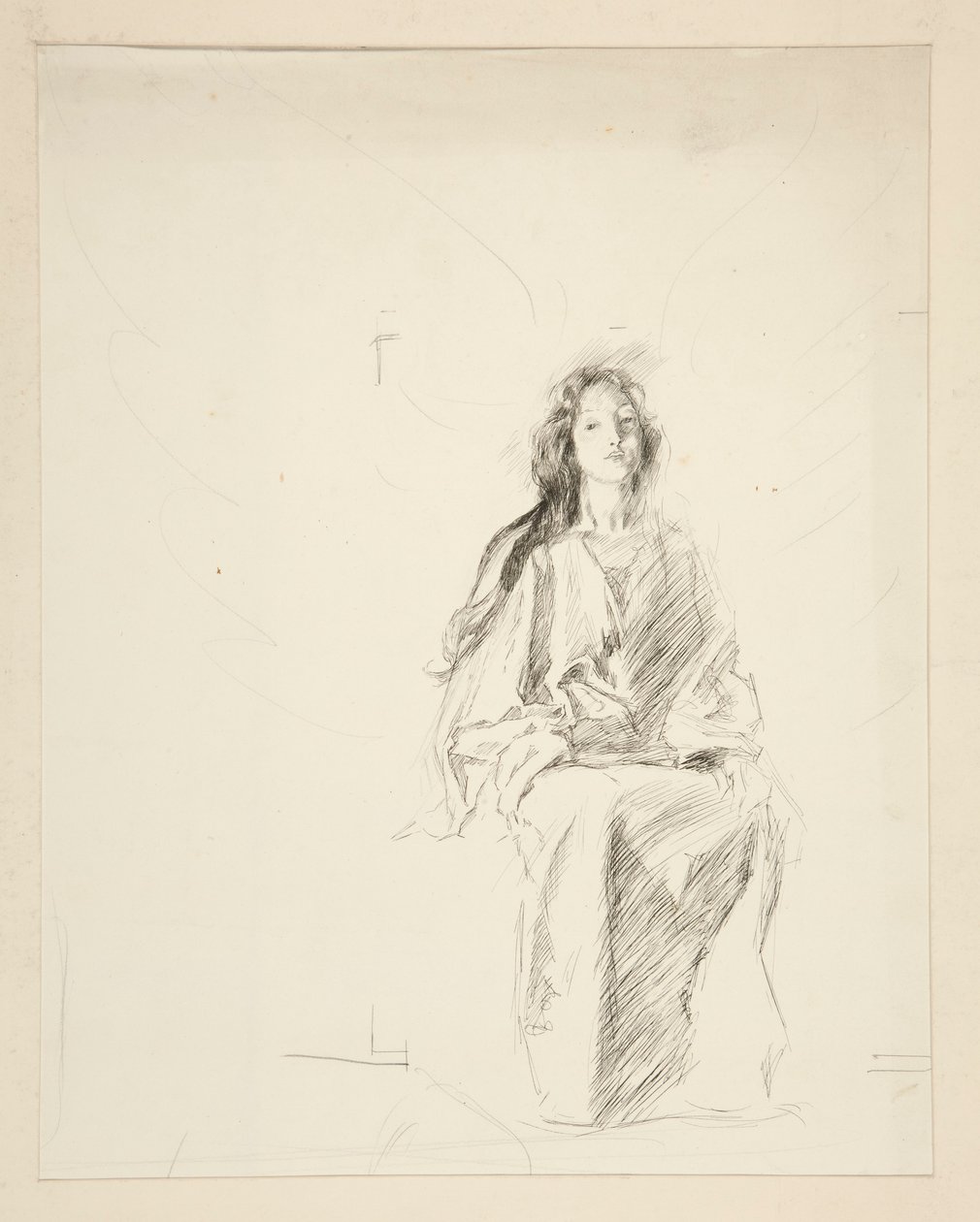 Siddende kvinde, skitse til et uidentificeret Shakespeare-skuespil af Edwin Austin Abbey