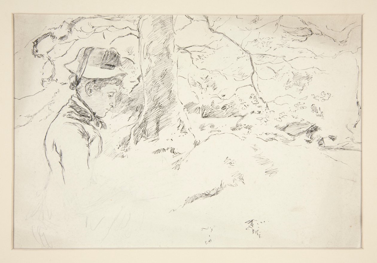 Kvinde sidder i haven - uidentificeret illustration af Edwin Austin Abbey
