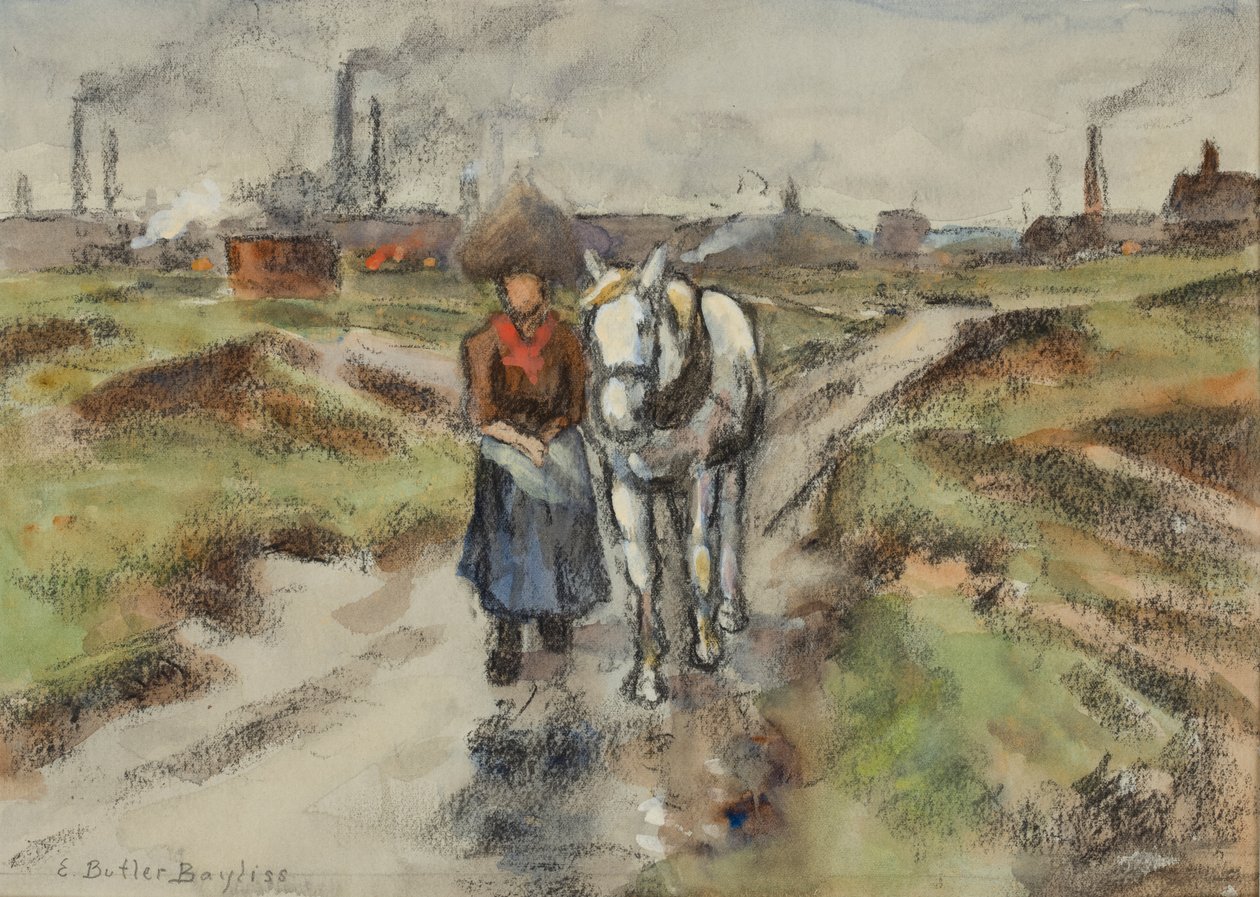 Leading the Barge Pony (akvarel med pastel på papir) af Edwin Butler Bayliss