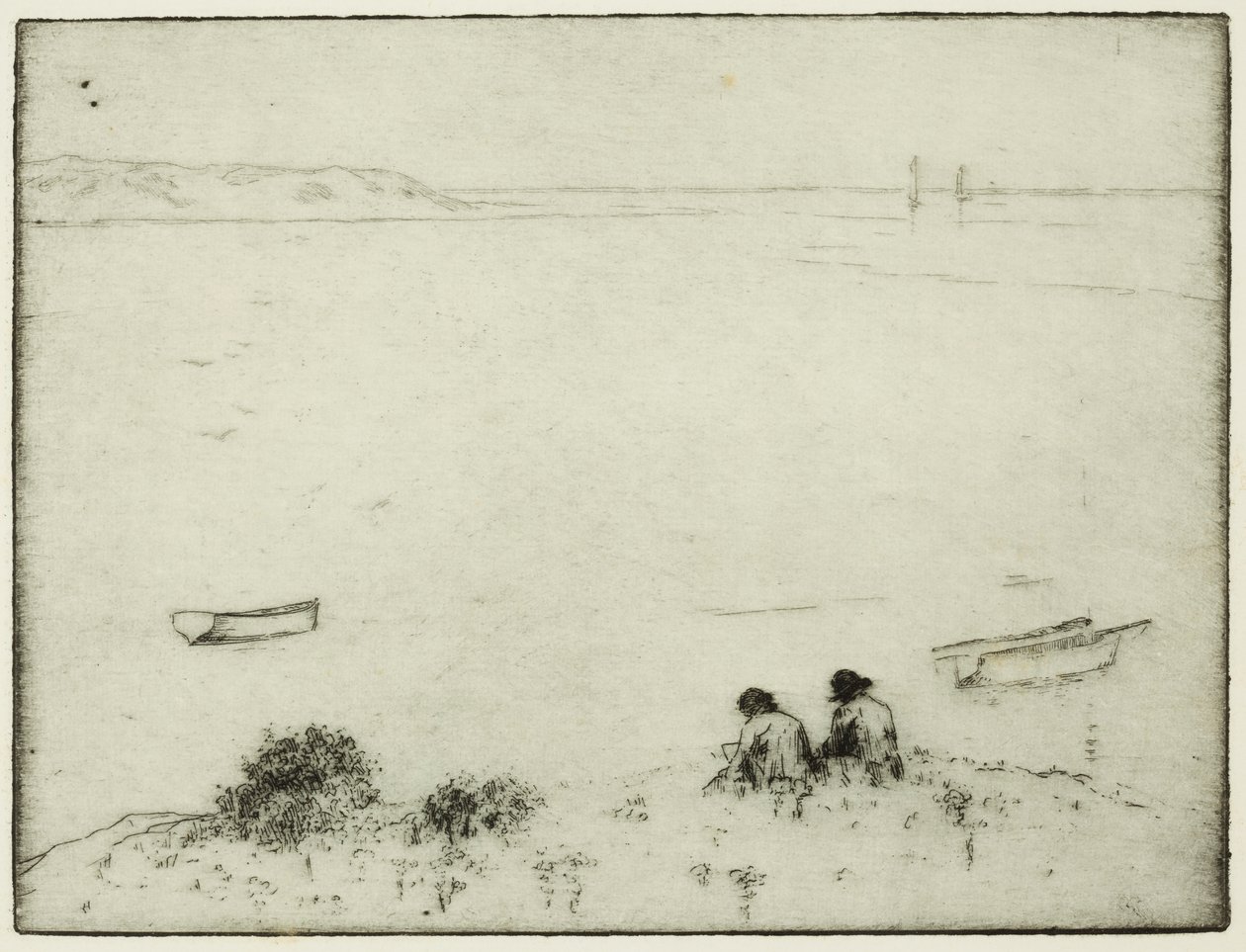 Skitsering ved havet (ætsning) af Edwin Butler Bayliss