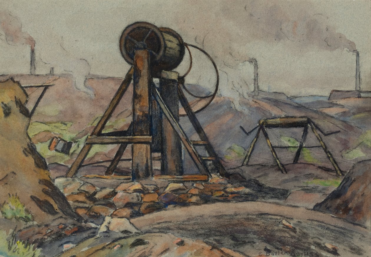 The Winding Gear (akvarel og kul på papir) af Edwin Butler Bayliss