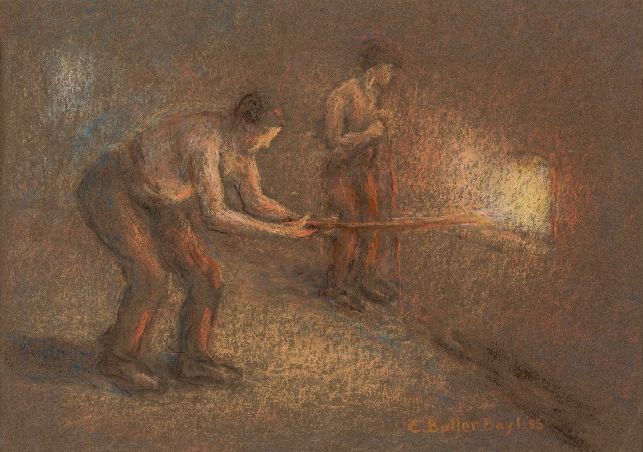 To stokere ved en ovn (pastel & kul på papir) af Edwin Butler Bayliss