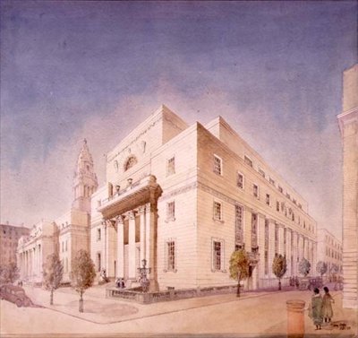 Elevation of the Public Library, Marylebone Road, London af Edwin Cooper