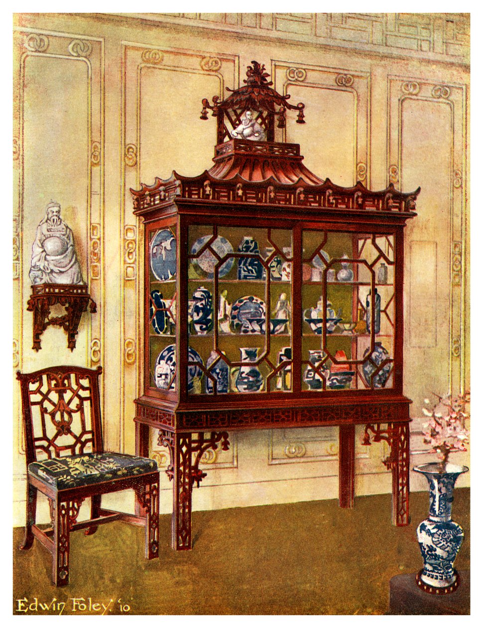 Udskåret porcelænskasse på Chippendales kinesisk manér, 1911-1912. af Edwin Foley