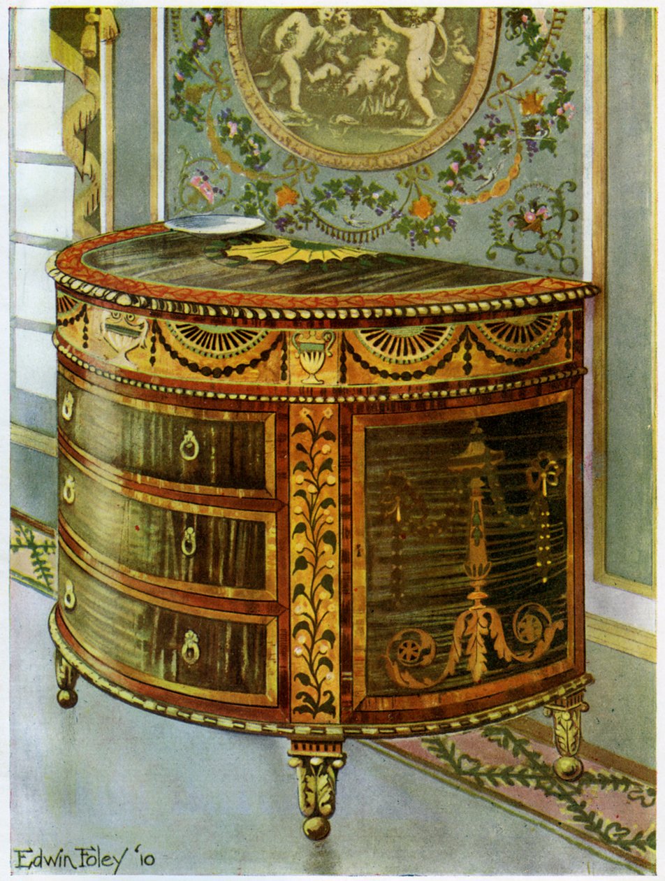 Indlagt satintræ kommode med ormolu-beslag, 1911-1912. af Edwin Foley