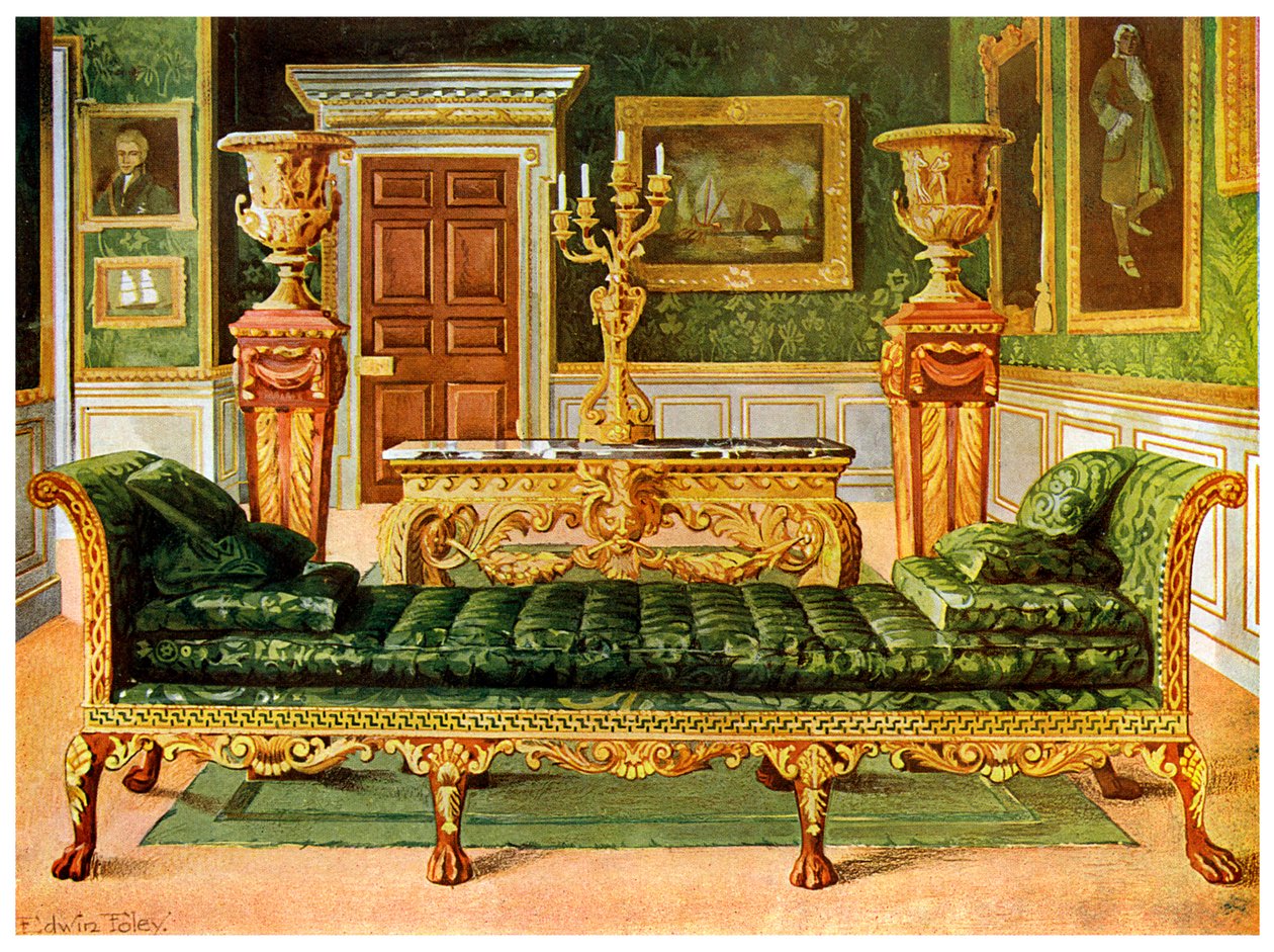 Mahogni og forgyldt georgiansk suite, Longford Castle, Wiltshire, 1911-1912. af Edwin Foley