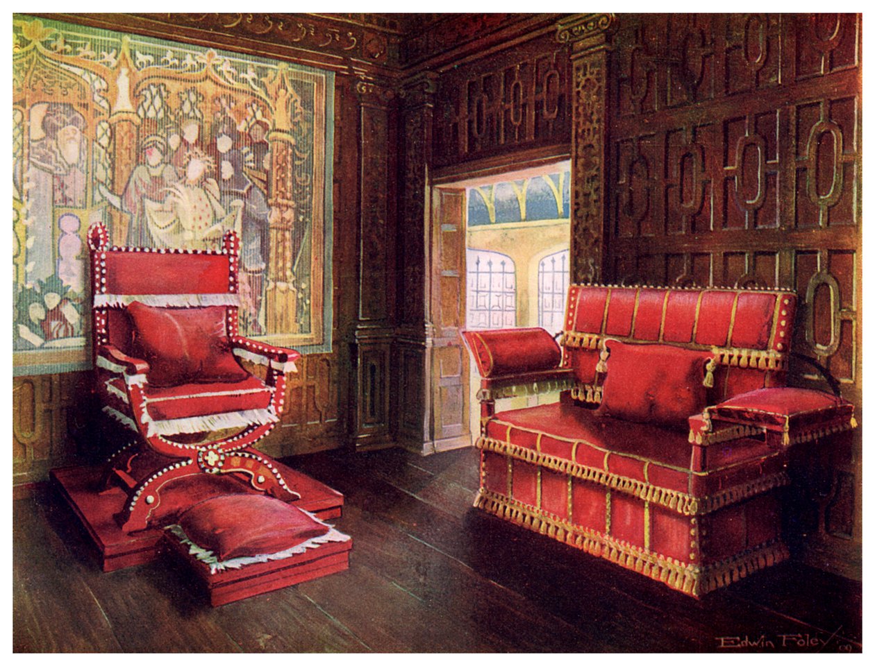 Polstret stol og sofa med justerbare ender, 1910. af Edwin Foley