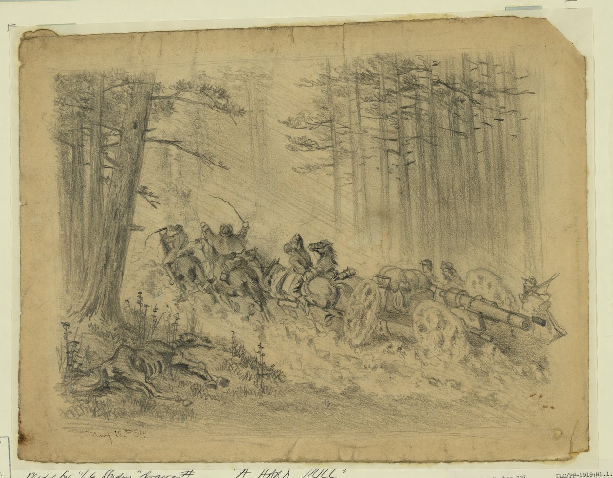 En stormfuld march--(Artilleri)--Spotsylvania Court House Abstrakt/medium af Edwin Forbes