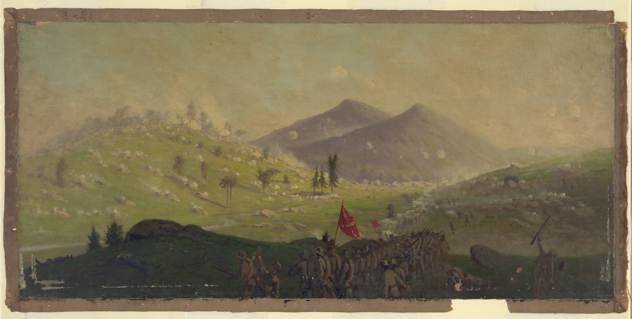 Angreb på Little Round Top holdt af 5. korps under kommando af general Sykes af Edwin Forbes