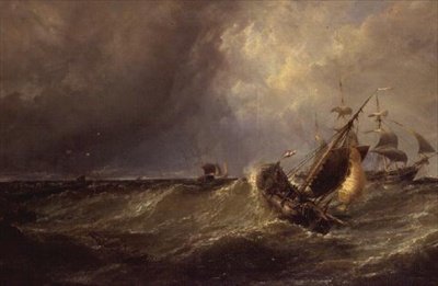 En hollandsk fiskerbåd på vej ind i Calais havn af Edwin Hayes
