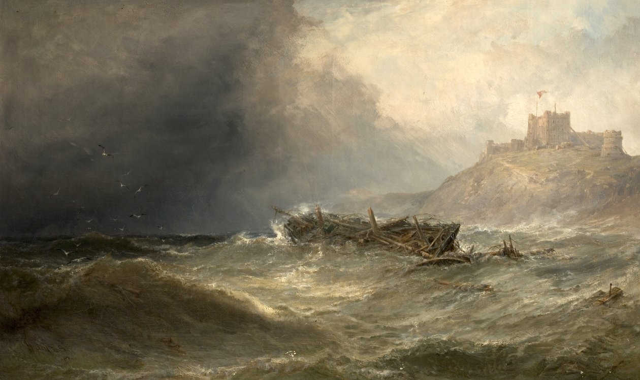 Brig Drifting Ashore ud for Bamborough, Northumberland, 1875 af Edwin Hayes