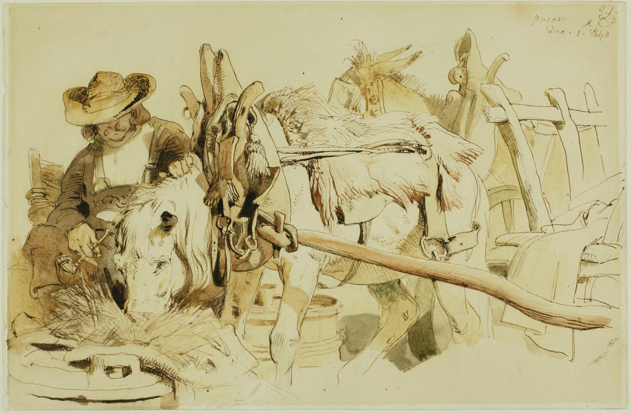 En landmand fodrer sin pony i Genève (recto); Siddende broder (verso) af Edwin Henry Landseer
