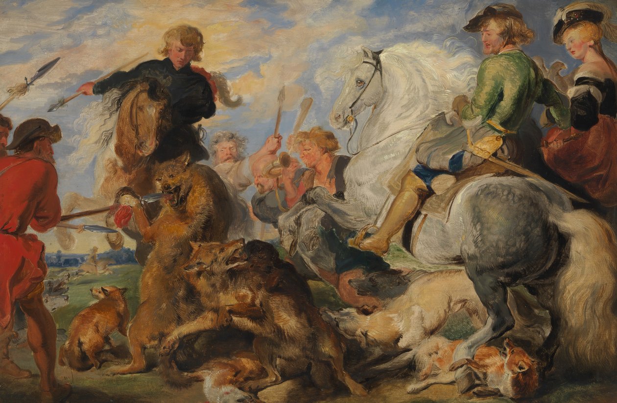 Kopi efter Rubenss Wolf and Fox Hunt, ca. 1824-26. af Edwin Landseer