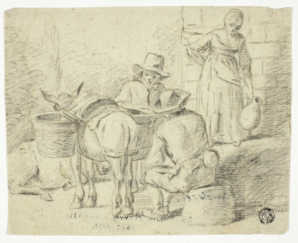 Mænd og æsler, kvinde med kande af Edwin Henry Landseer