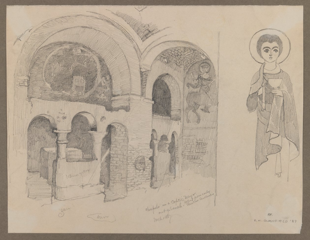 Tidlig kristent (koptisk) kloster i Esna, 1. marts 1887 (grafit på papir) af Edwin Howland Blashfield