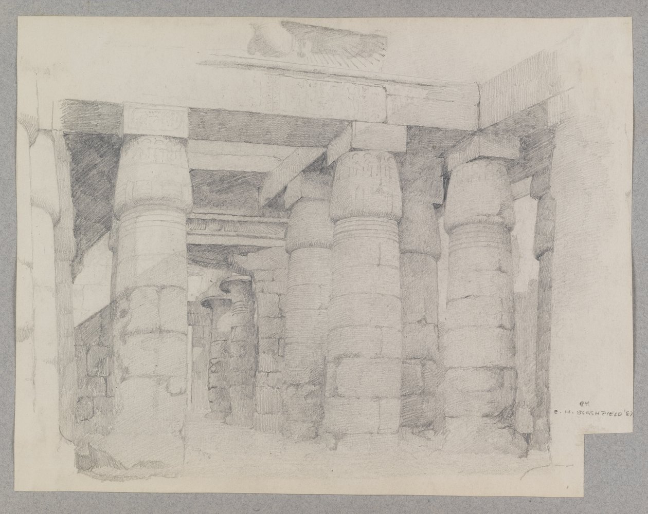 Khonsu-templet i Karnak, 1887 (grafit på tekstureret vævet papir) af Edwin Howland Blashfield