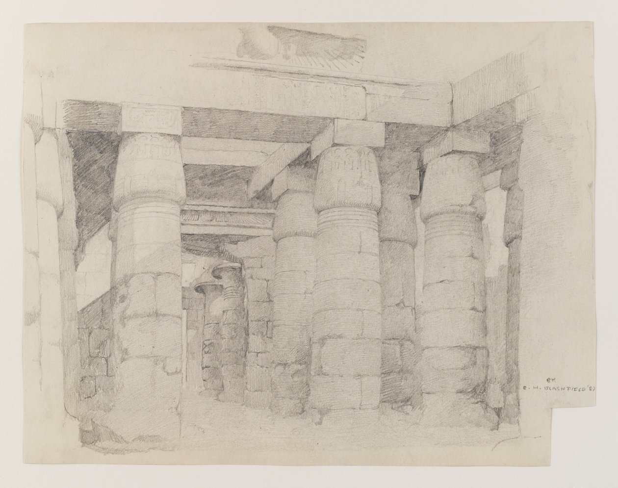Khonsu-templet i Karnak, 1887 (grafit på vævet papir) af Edwin Howland Blashfield