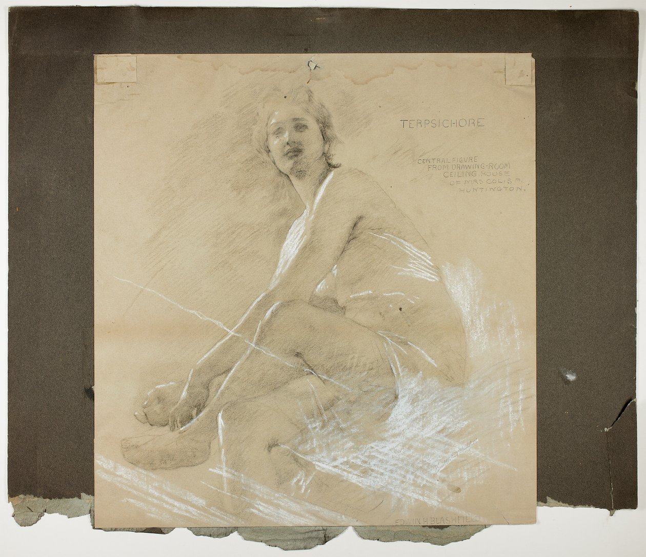Terpsichore (recto) og Dancing Female Figure (verso), Mural Studies for Drawing Room Ceiling, Residence of Collis P. Huntington, nu Yale University Art Gallery af Edwin Howland Blashfield
