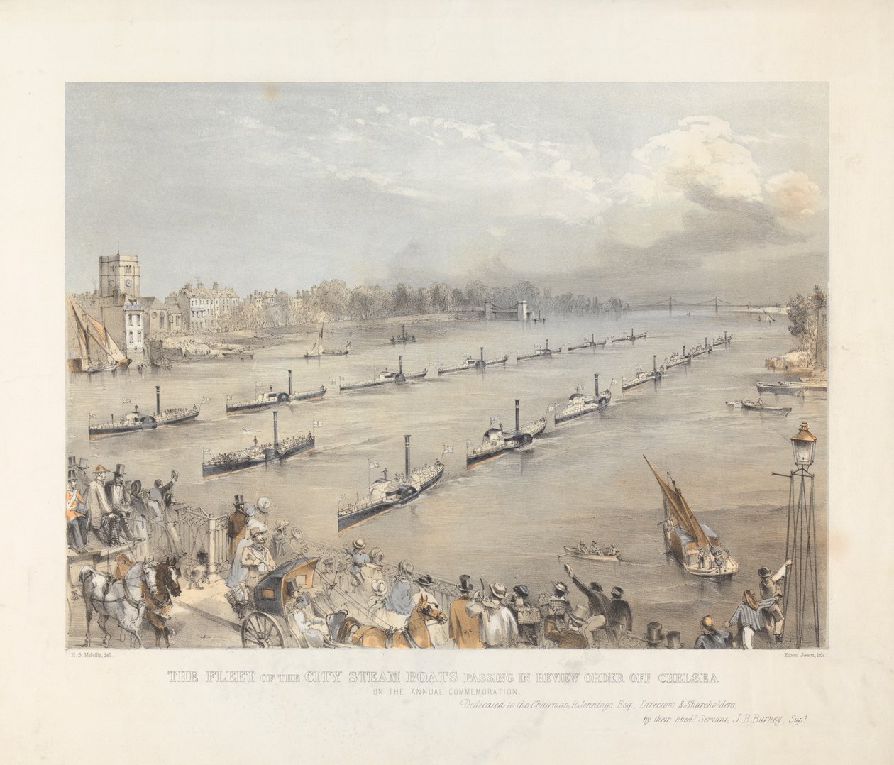 The Fleet of the City Steam Boats Passing in Review Order off Chalsea på Londons årlige mindehøjtidelighed af Edwin Jewitt