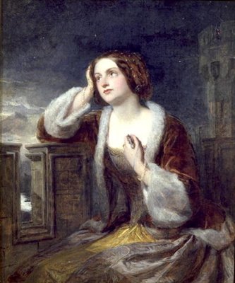 Catherine Seyton kigger fra slagmarkerne ved Loch Leven, ca. 1840 (olie på lærred) af Edwin Landseer