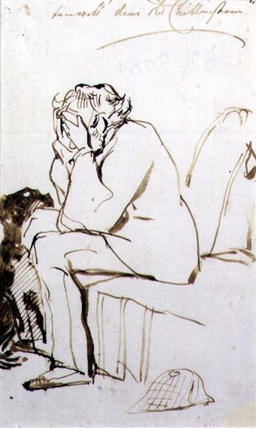 Farvel, kære gamle Chillingham (pen og blæk på papir) af Edwin Landseer