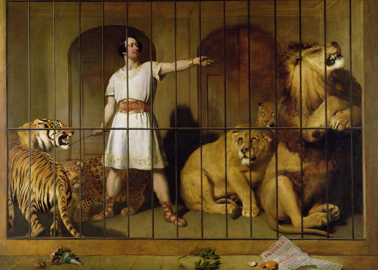 Portræt af hr. Van Amburgh, som han optrådte med sine dyr på London Theatre, 1847 af Edwin Landseer