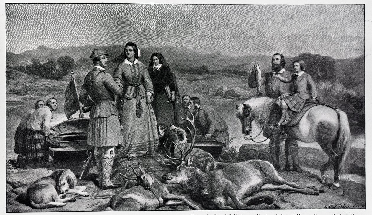 Dronning Victoria lander ved Loch Muick efter maleriet i 1850 af Edwin Landseer