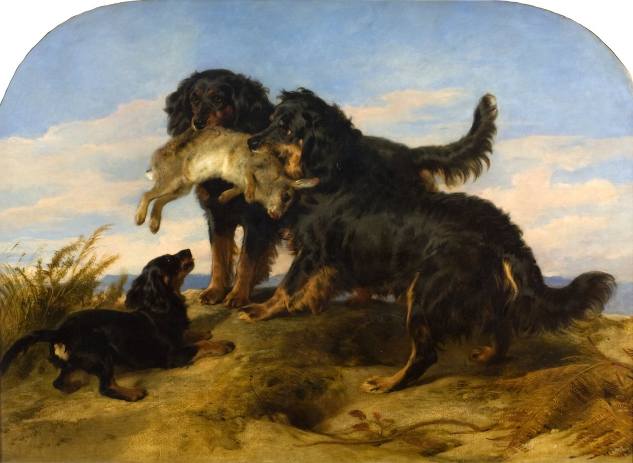 Retrievere med hare, ca. 1870 (olie på lærred) af Edwin Landseer