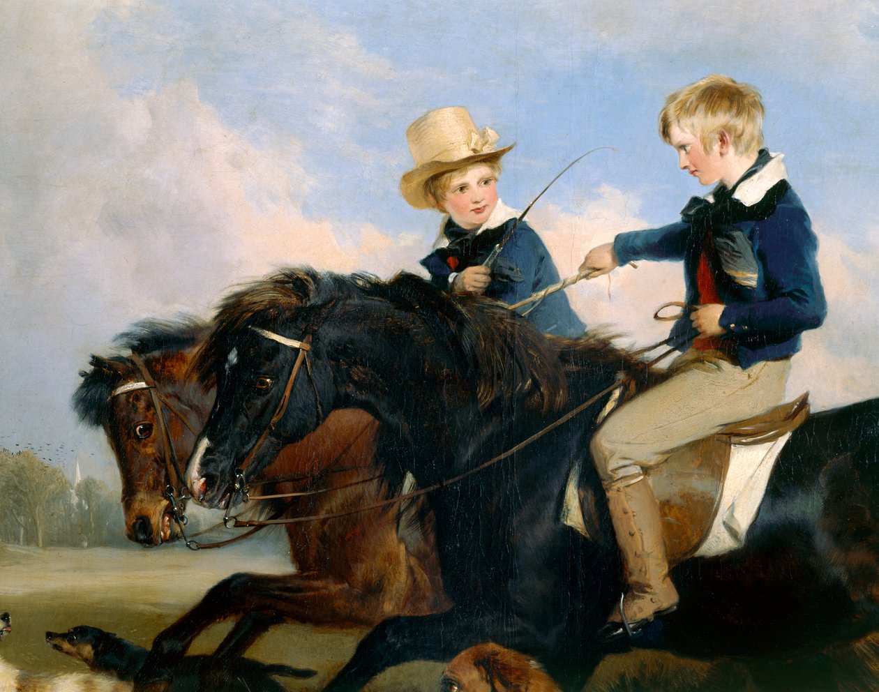 The Hon E. S. Russell and His Brother (detalje af 369434) (olie på panel) af Edwin Landseer