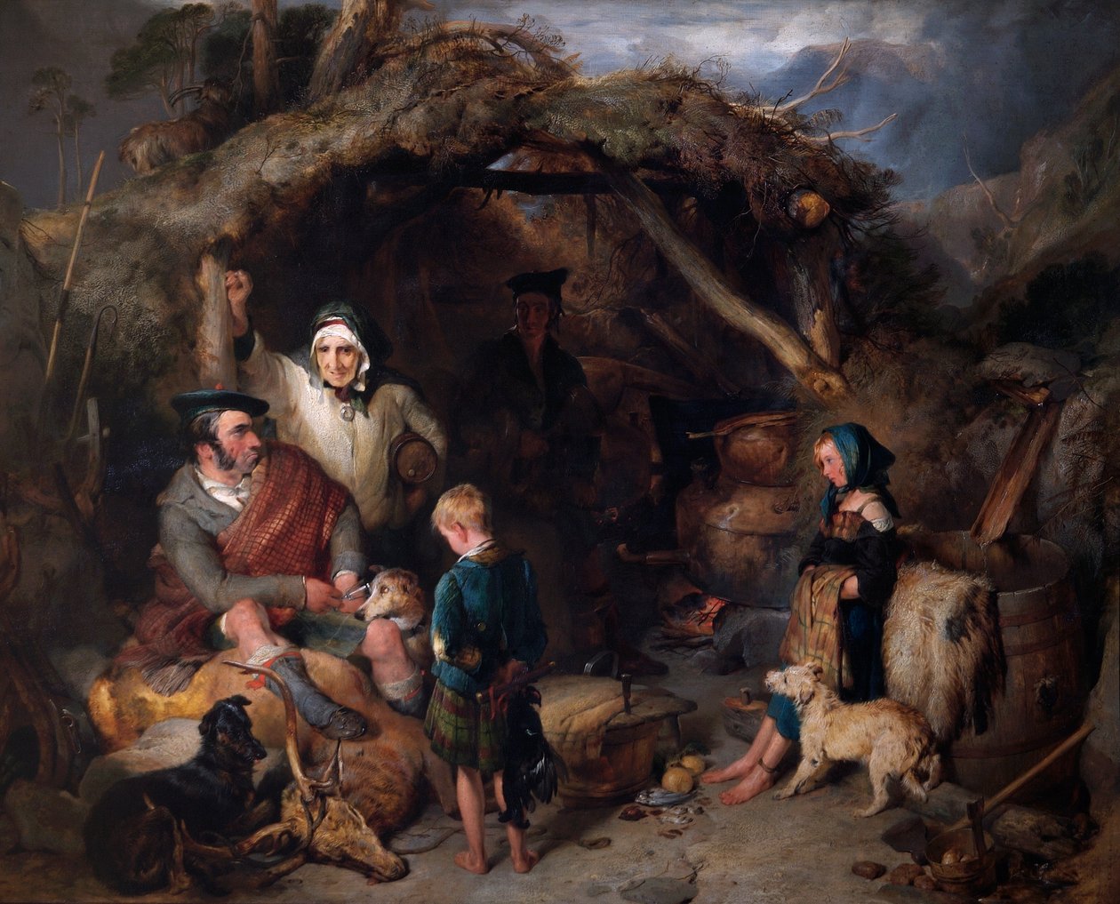 The Illicit Highland Whisky Still, ca. 1829 (olie på panel) af Edwin Landseer