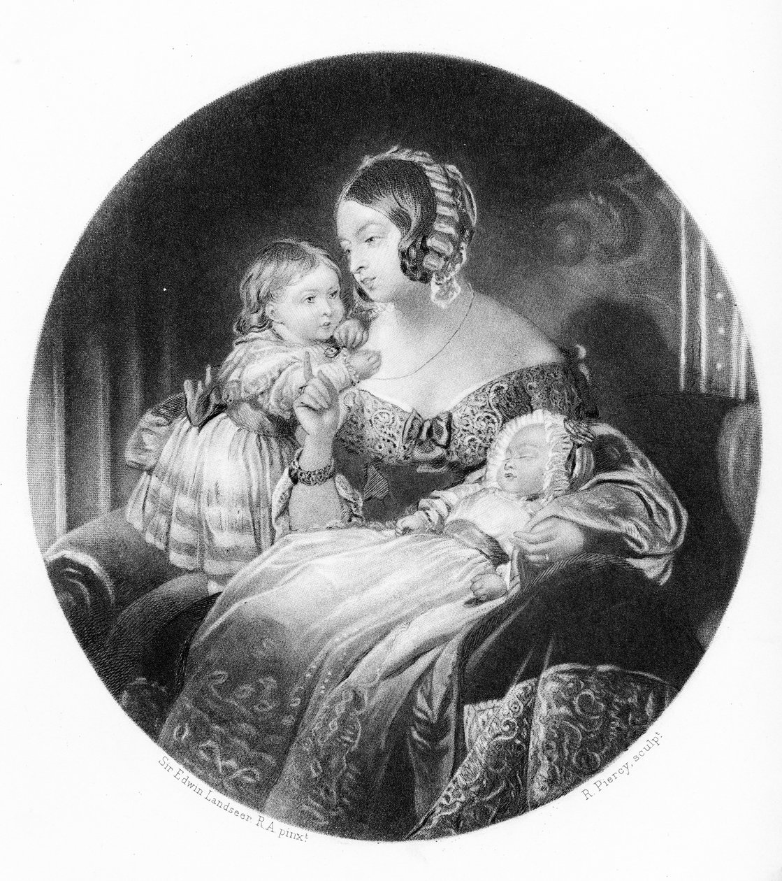 Dronningen, The Princess Royal og The Prince of Wales, graveret af R. Piercy, 1842 af Edwin Landseer