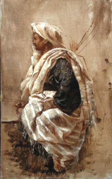 En siddende araber (olie på lærred) af Edwin Lord Weeks