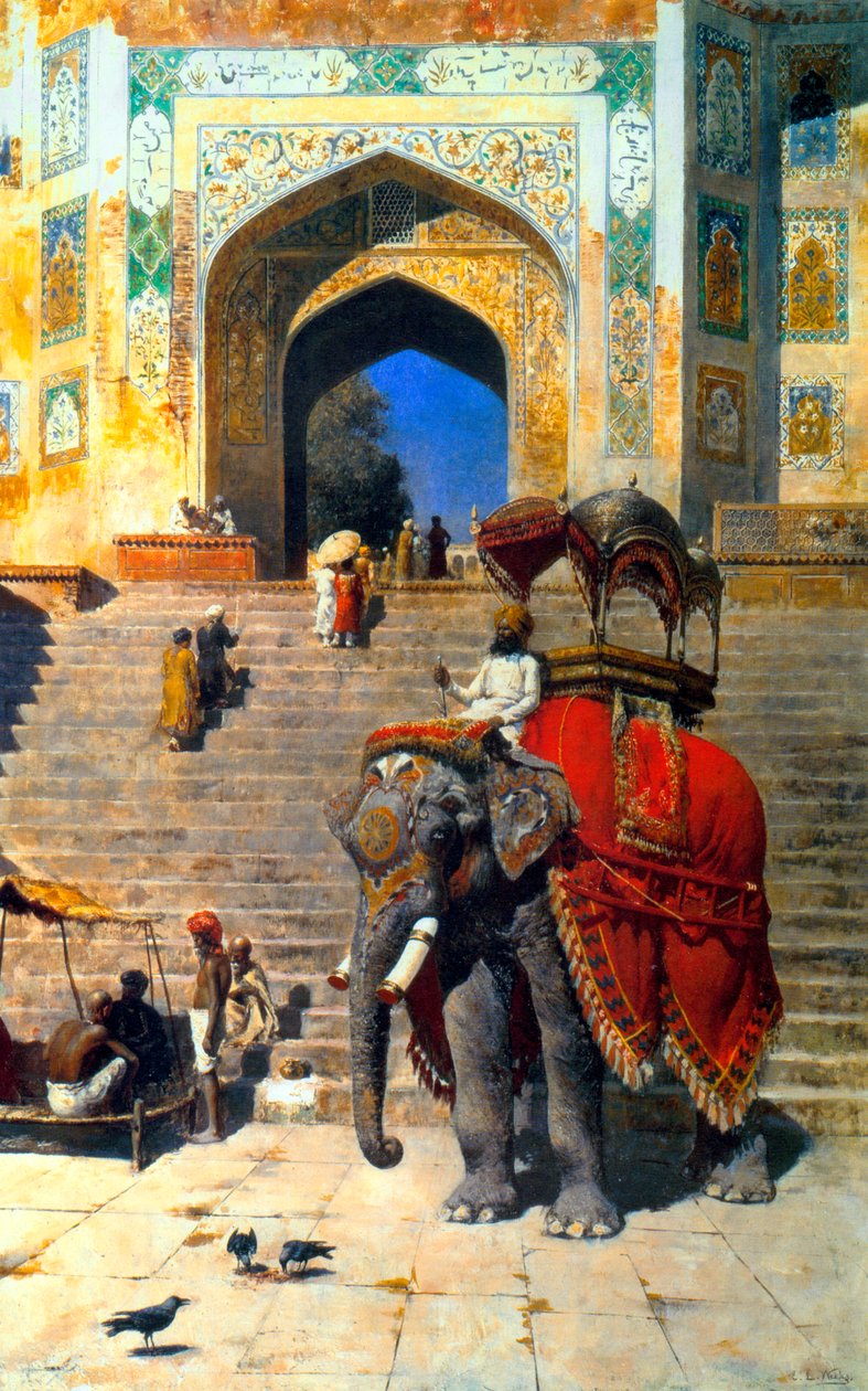 Royal Elephant ved porten til Jami Masjid, Mathura, det 19. eller begyndelsen af det 20. århundrede. af Edwin Lord Weeks