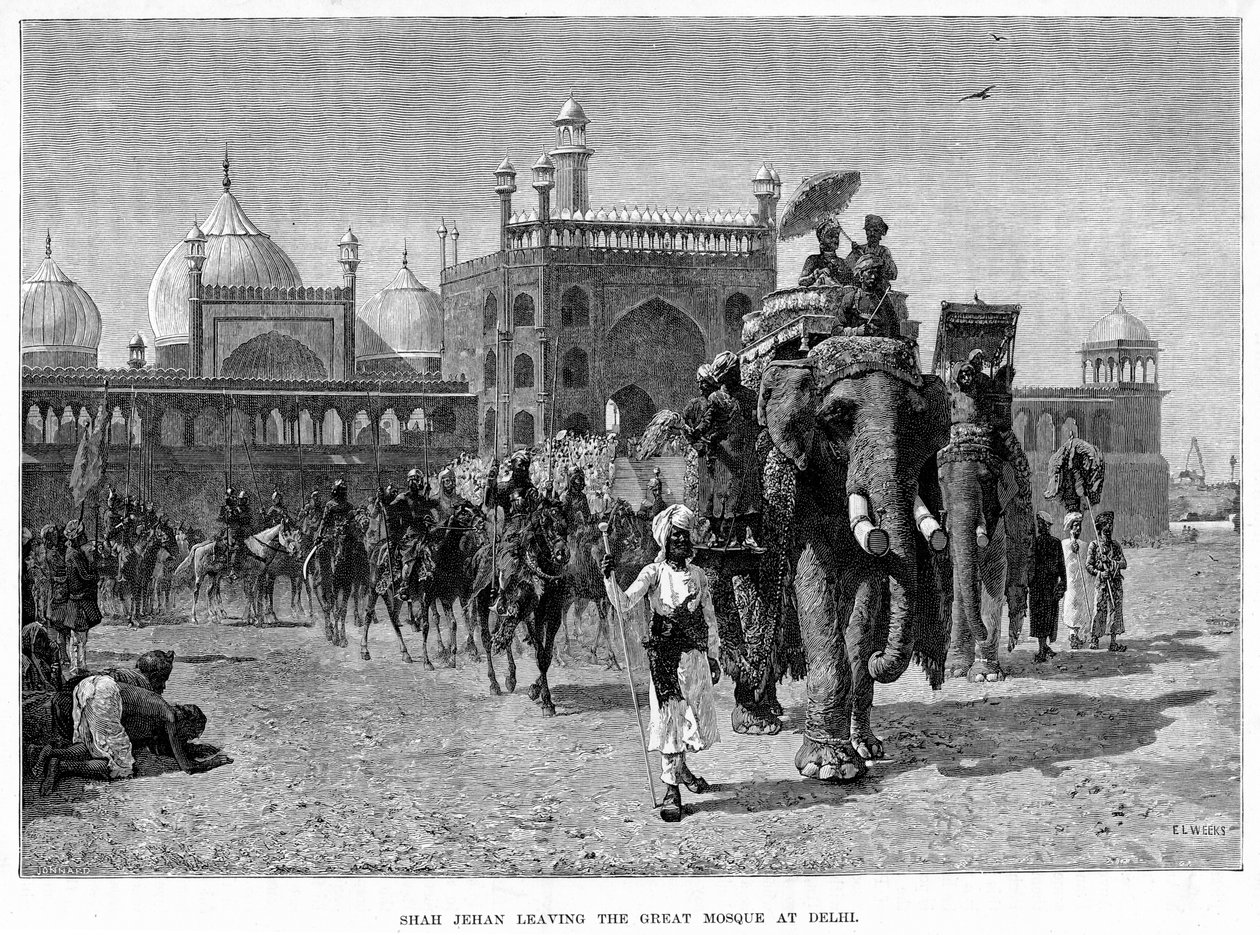 Shah Jehan forlader den store moske i Delhi, c1800-tallet. af Edwin Lord Weeks