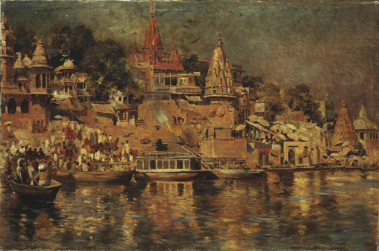 Udsigt over Ghats ved Benares, 1873 af Edwin Lord Weeks