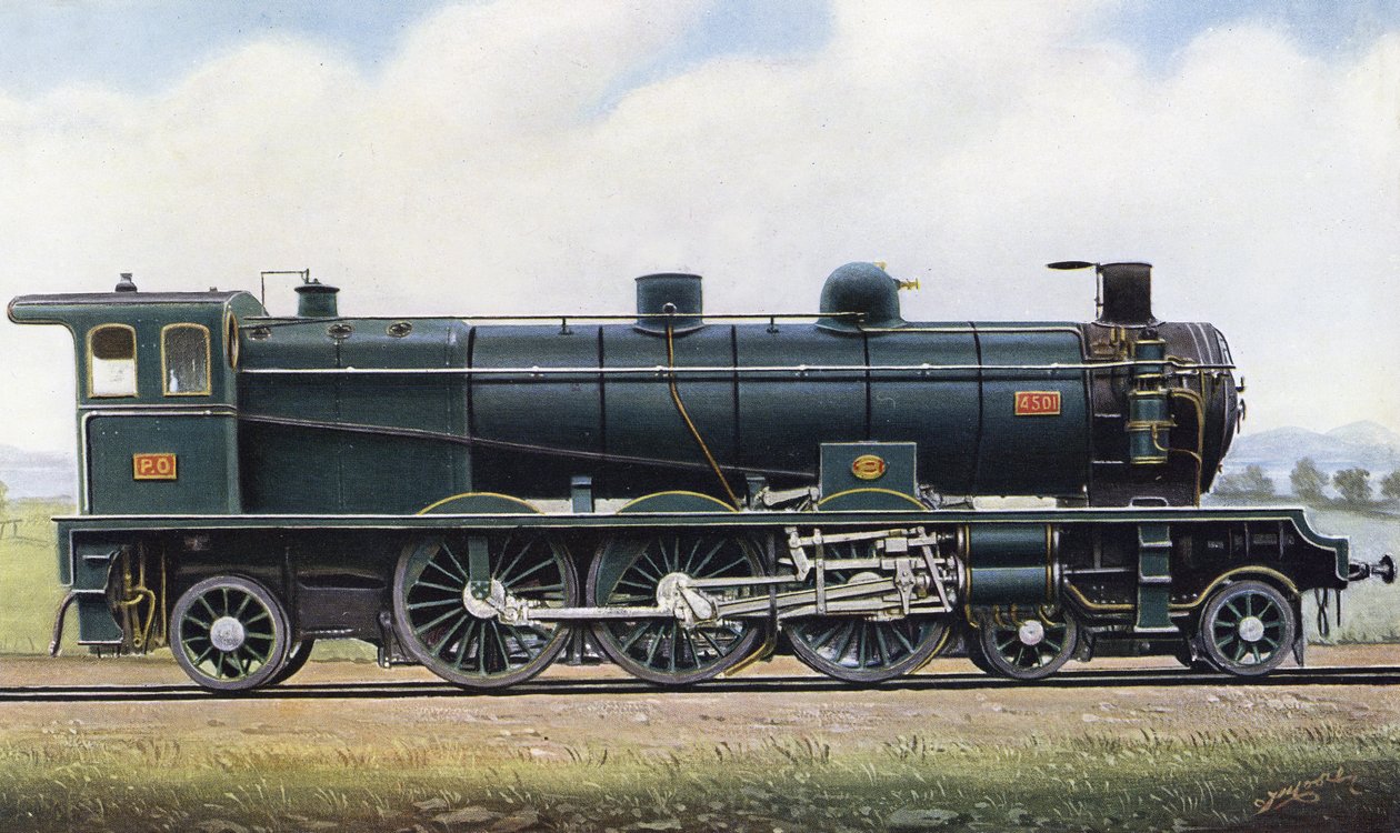Produktet af to republikker: "Pacific" Type dampmaskine nr. 4501, Paris - Orleans Jernbane. 1910 (litho) af Edwin Thomas Rudd