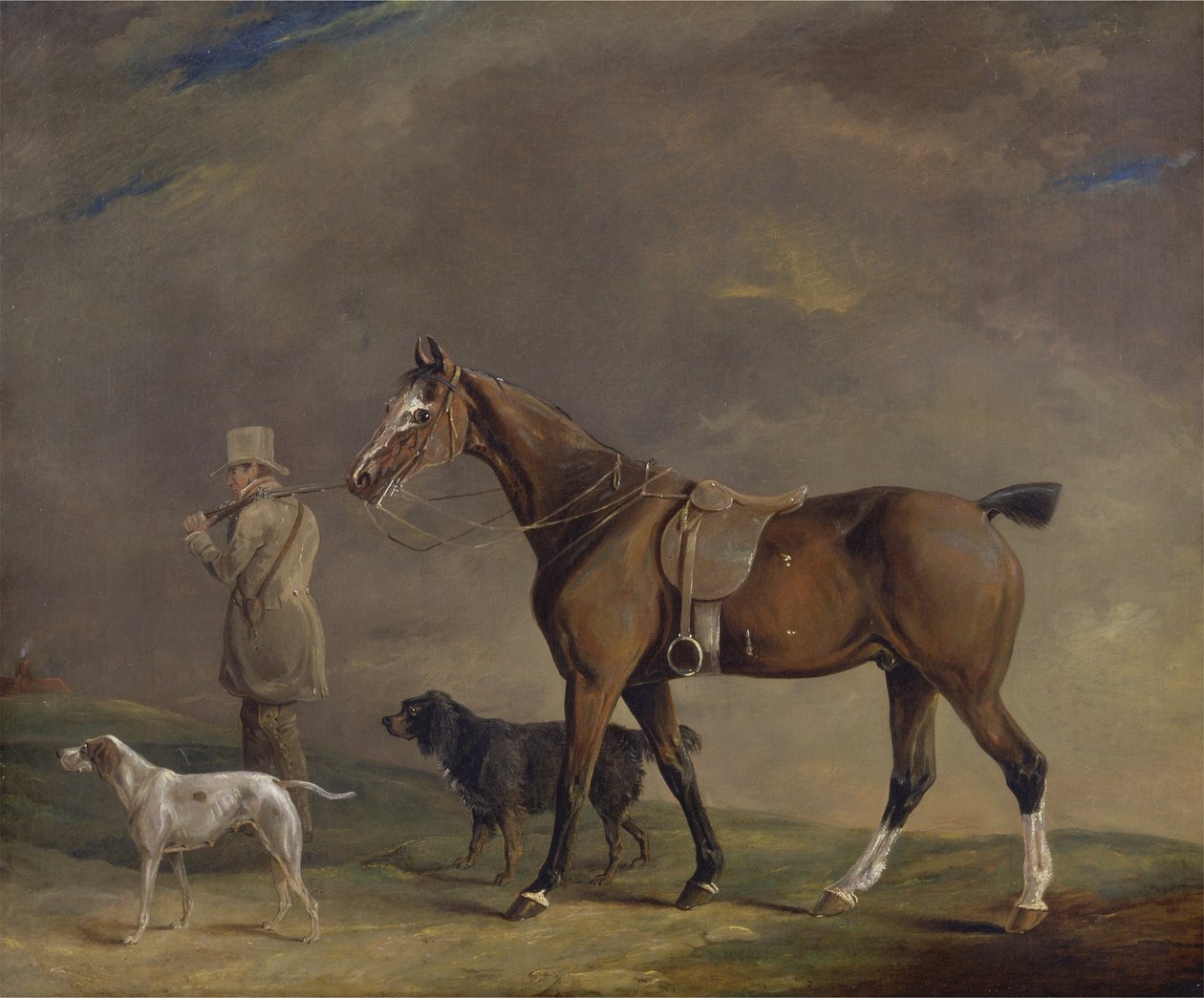 En sportsmand med skydepony og våbenhunde (olie på lærred) af Edwin W. Cooper