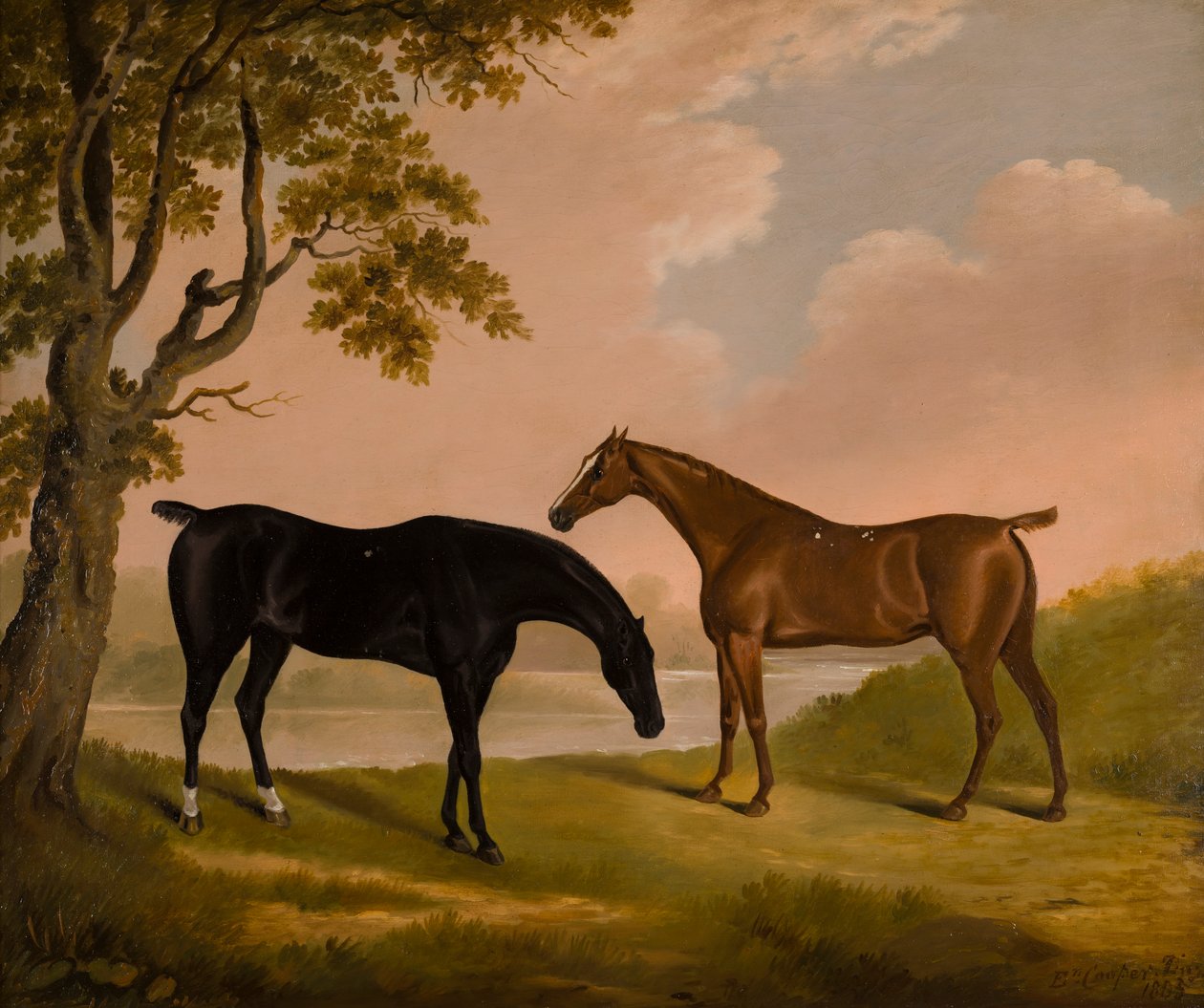 To jægere i en skovklædt flod, ca. 1805 (olie på lærred) af Edwin W. Cooper