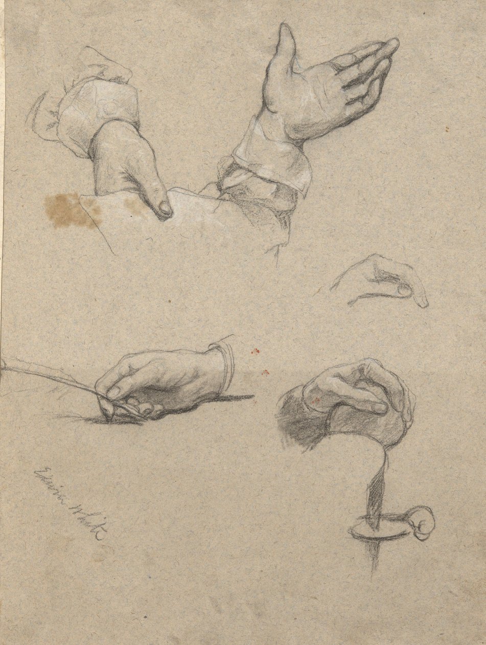 Studie af hænder, skitse til Signering af Compact i Kabinen af Mayflower af Edwin White