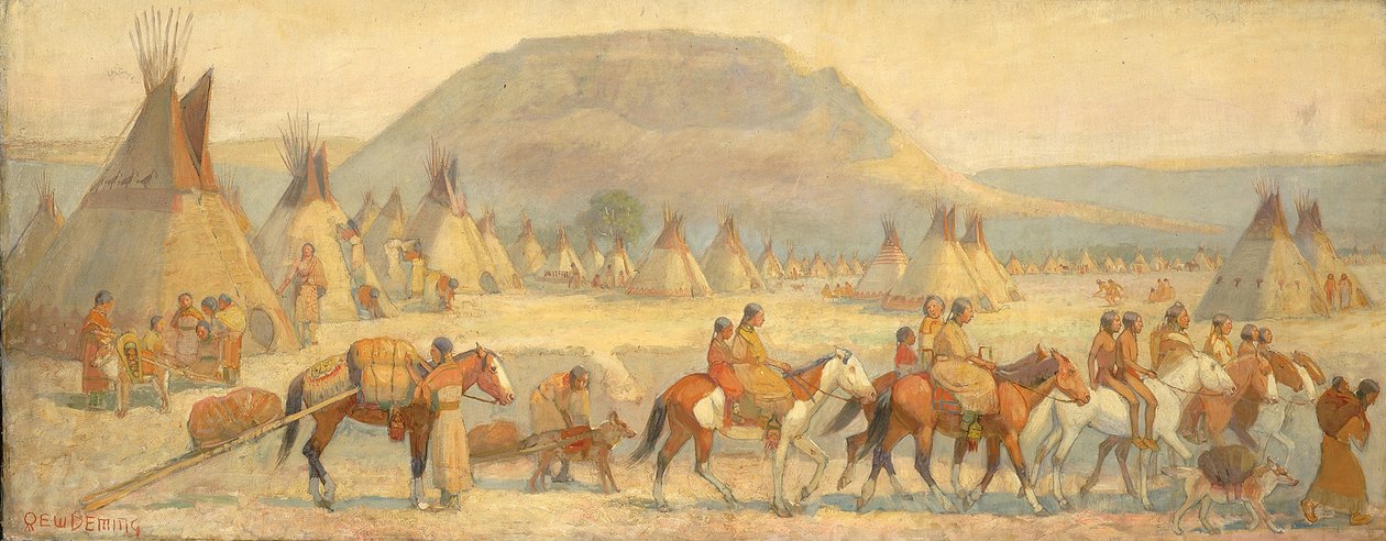 Blackfoot Camp Scene, slutningen af det 19.-begyndelsen af det 20. århundrede. af Edwin Willard Deming