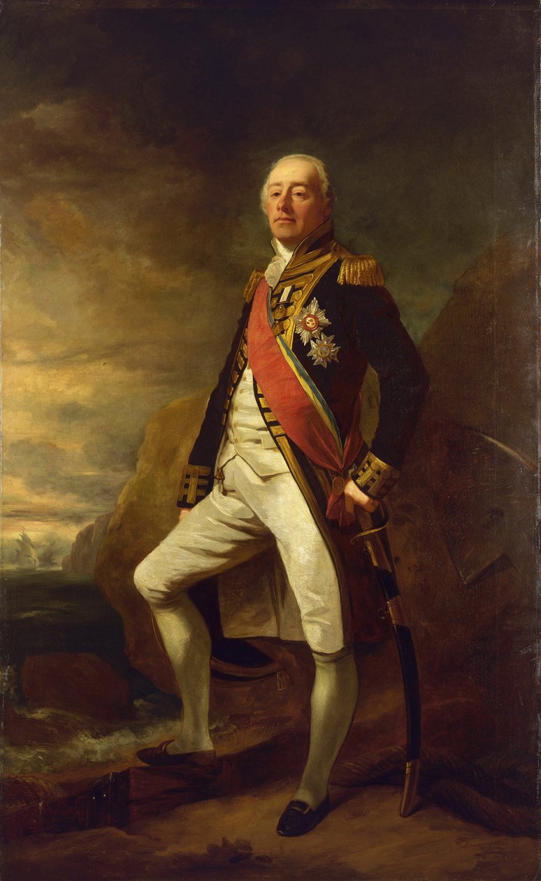 Portræt af viceadmiral James Saumarez (1757-1836), den første baron af Saumarez, kendt for sin sejr i slaget ved Algeciras (i Gibraltarbugten) i 1801. af Edwin Williams