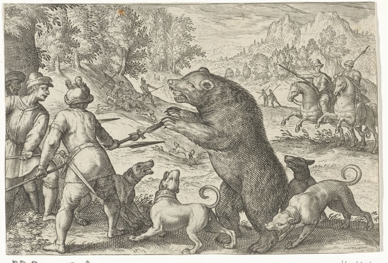 Landskab med bjørnejagt Jagtscener (serietitel) Ikoner Venantum Art Varias Representantes (serietitel) af Egbert Jansz.