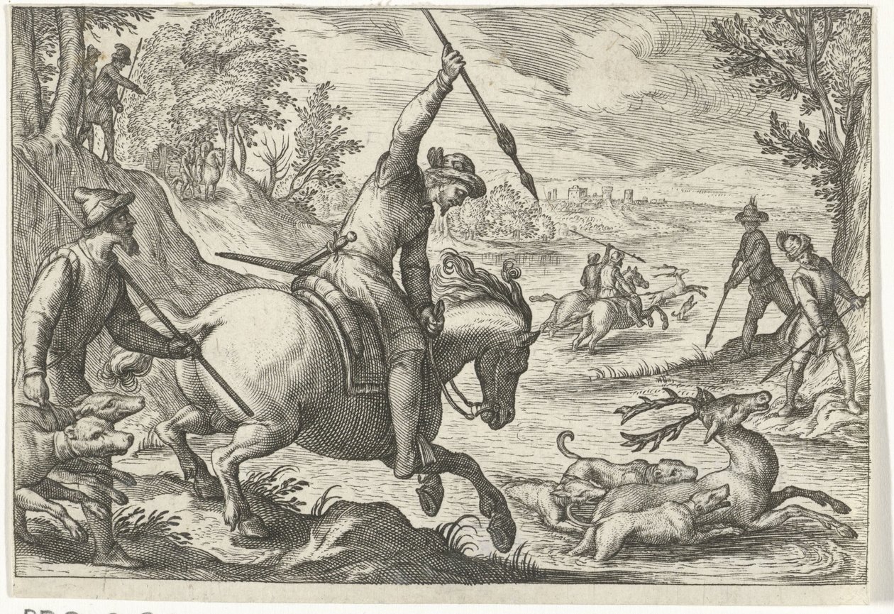 Landskab med hjortejagt Jagtscener (serietitel) Ikoner Venantum Art Varias Representantes (serietitel) af Egbert Jansz.