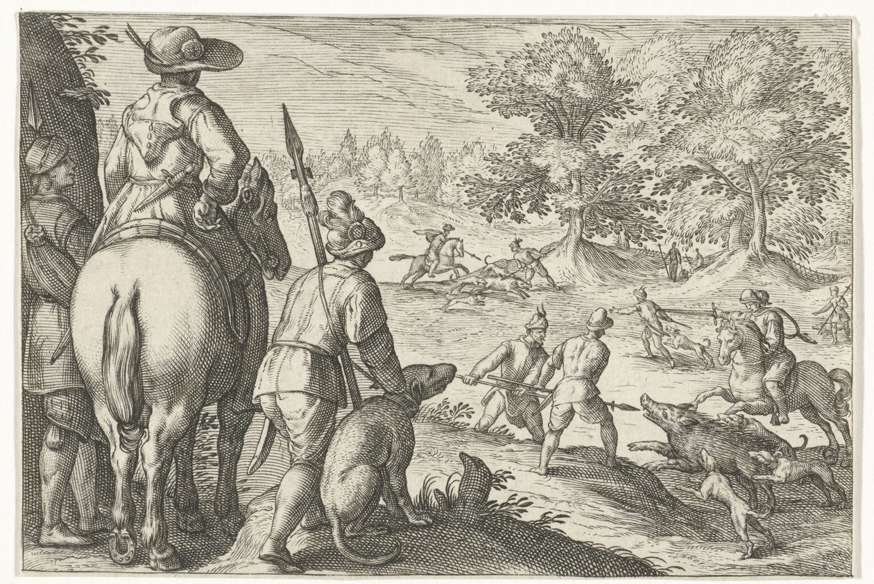 Landskab med vildsvinejagt Jagtscener (serietitel) Ikoner Venantum Art Varias Representantes (serietitel) af Egbert Jansz.